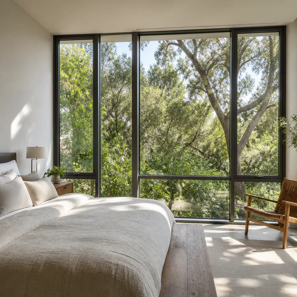 Modern floor to ceiling bedroom window installation